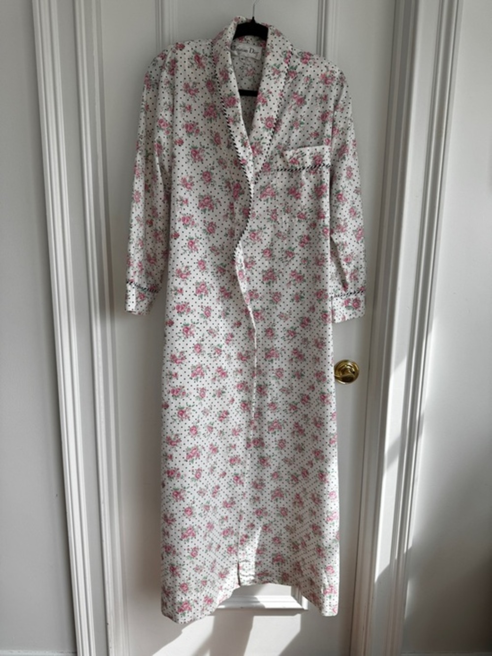 Vintage Christian Dior Floral Polka Dot Cotton Robe Size Small